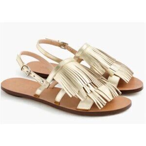 J. Crew Gold Leather Fringe Slingback Sandals Size 8 M